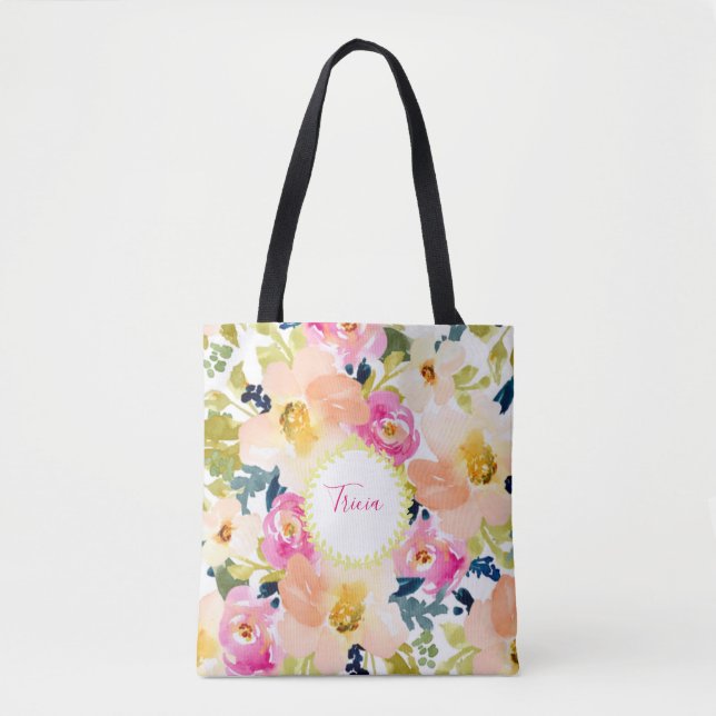 Stylish Personalised Floral  Tote Bag (Front)