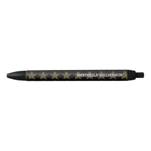 Stylish Personalised Gold Stars on Black Ink Pen