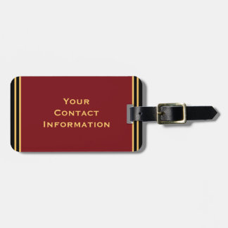 Stylish Personalised Gold Stripe Burgundy Dark Red Luggage Tag
