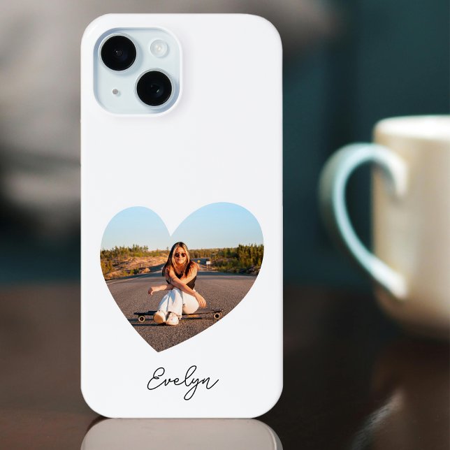 Stylish Personalised Name Photo Love Heart White Case-Mate iPhone Case (Creator Uploaded)