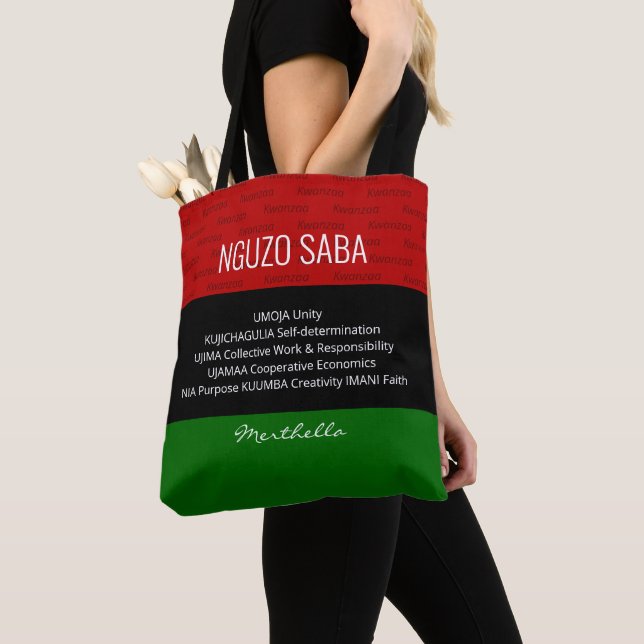 Stylish personalised NGUZO SABA Kwanzaa Tote Bag (Close Up)