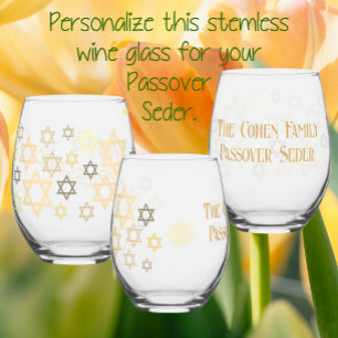 Stylish Personalised Passover Stars of David  Stemless Wine Glass