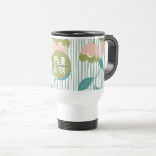 Stylish personalised Sage green and blue Botanical Travel Mug
