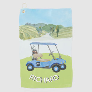 Stylish Personalised Watercolor Golf Cart Name Towel