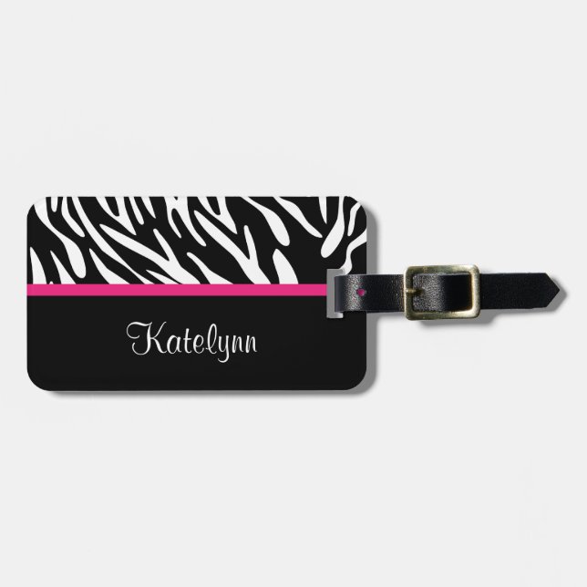 Stylish Personalised Zebra Print Luggage Tag (Front Horizontal)