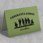 Stylish Personalized Army Passing Out Card<br><div class="desc">A simple military passing out greeting card featuring,  the word "congratulations",  soldiers in silhouette and the name of the soldier.</div>
