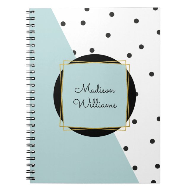 Stylish Personalized Color Block and Polka Dots Notebook (Front)