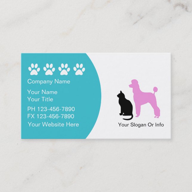 Stylish Pet Grooming Business Cards (Front)