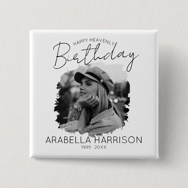 Stylish Photo Birthday Memorial 15 Cm Square Badge (Front)