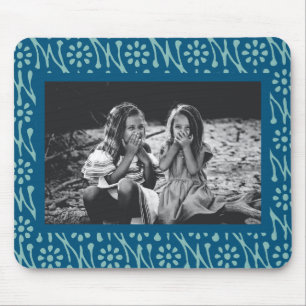 Stylish Photo Blue Batik Floral Pattern Custom Mouse Mat