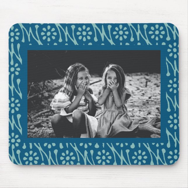 Stylish Photo Blue Batik Floral Pattern Custom Mouse Mat (Front)