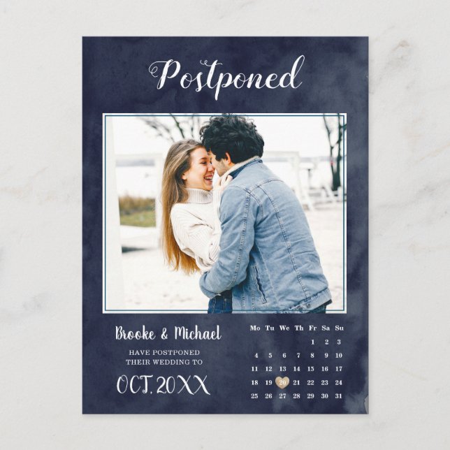 Stylish Photo Calendar Wedding postponement Postcard (Front)