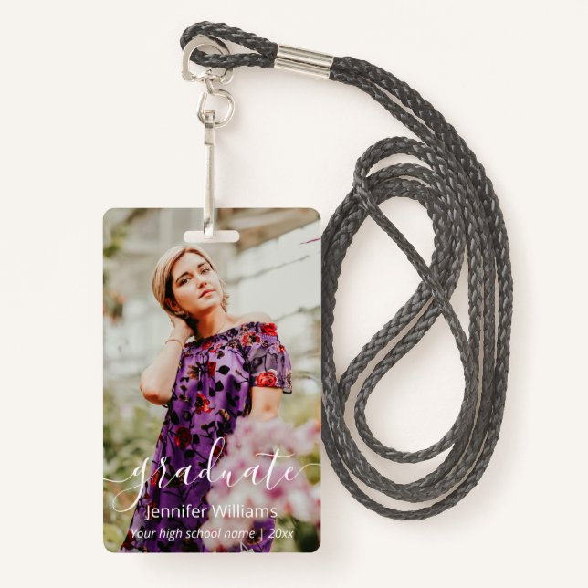 stylish photo graduation ID badge (Front with Lanyard)