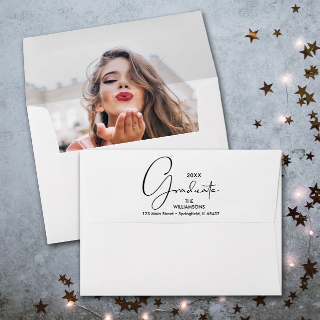 Stylish Photo Lined Graduation Envelope (Stylish printed photo inside graduation envelope-FREE return address on the back flap.)