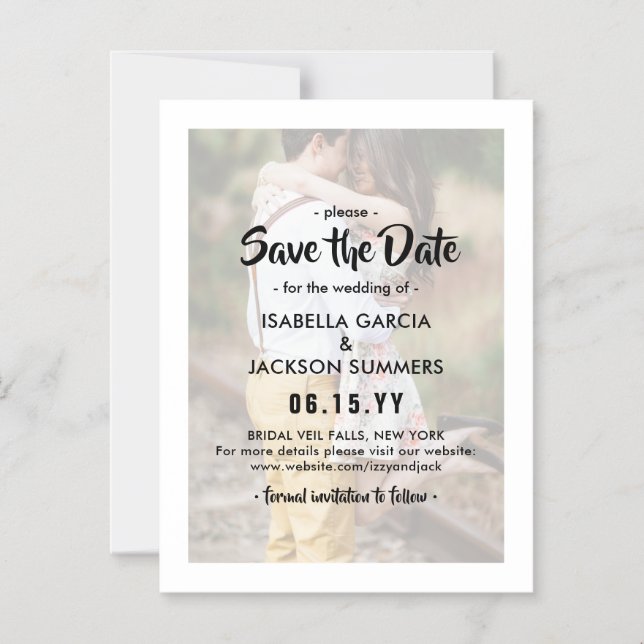 Stylish Photo Overlay Modern Wedding Save the Date Magnetic Invitation (Front)