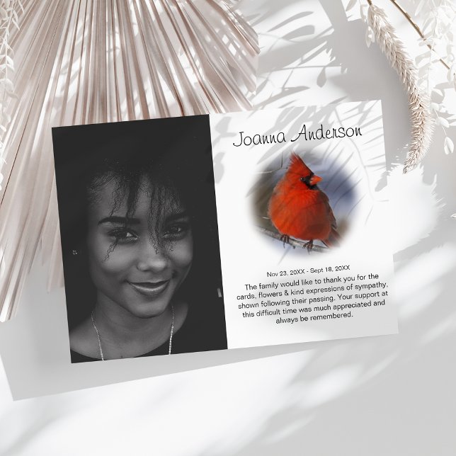 Stylish Photo Red Cardinal Funeral Thank You Card (Creator Uploaded)