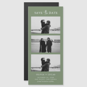 Stylish Photo Strip Sage Green Magnetic Wedding