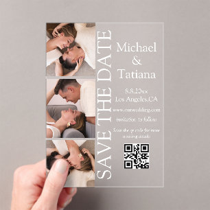 stylish photobooth 3 photos qr code save the date  acrylic invitations