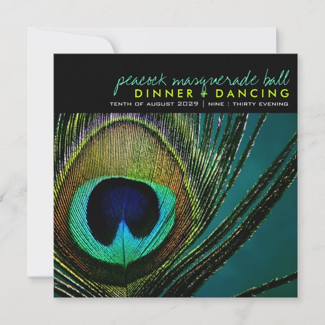 Stylish Photography Peacock Feather Party Invite (Front)
