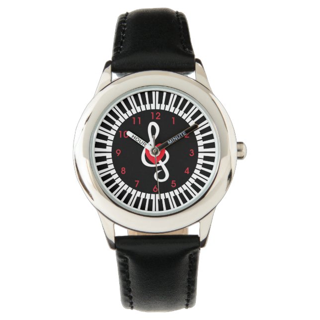 Stylish piano keys heart and musical notes watch (Front)