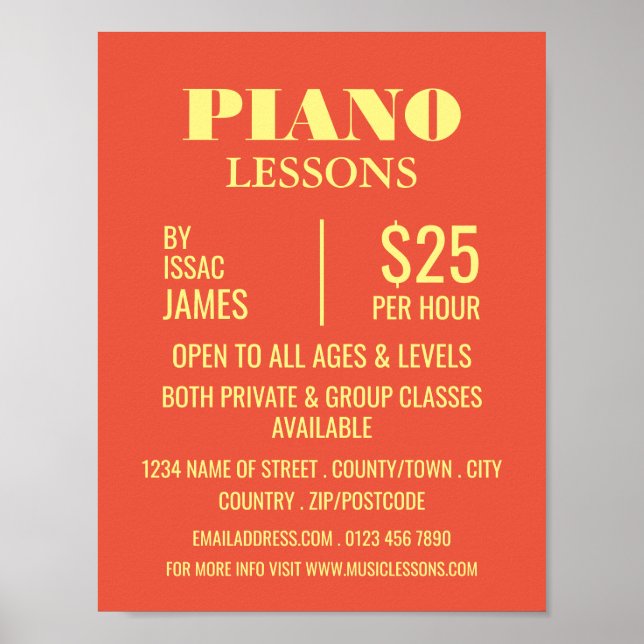 Stylish Piano Lessons Advertising Poster (Front)