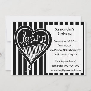 Stylish piano love heart music Birthday Party Invitation