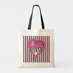 Stylish Piano Music Notes in Pink, Black and White Tote Bag