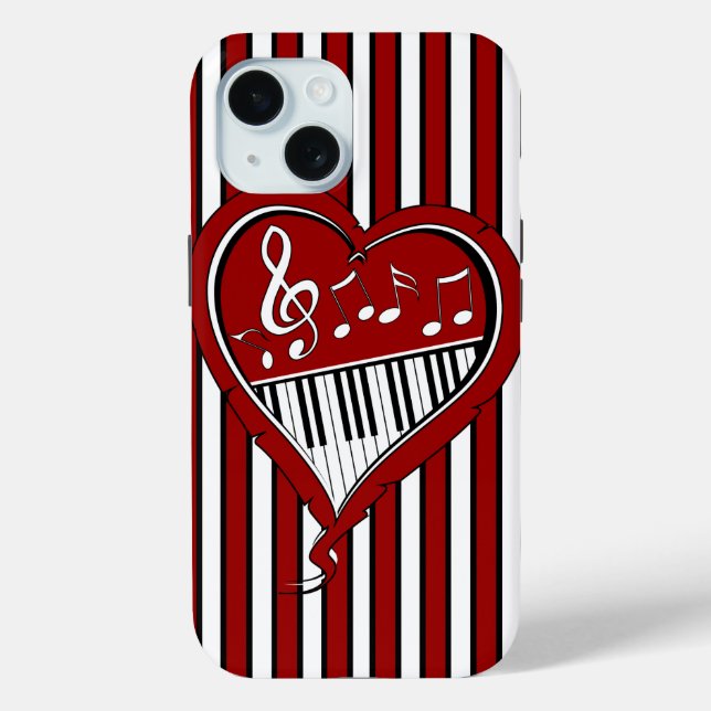 Stylish Piano Music Notes in Red Black and White Case-Mate iPhone Case (Back)