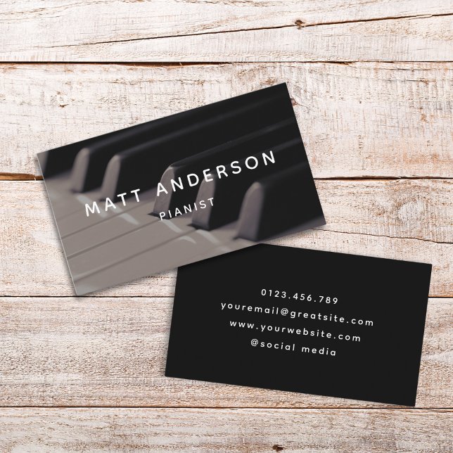 Stylish Piano Musician Minimal Black and White Business Card (Creator Uploaded)