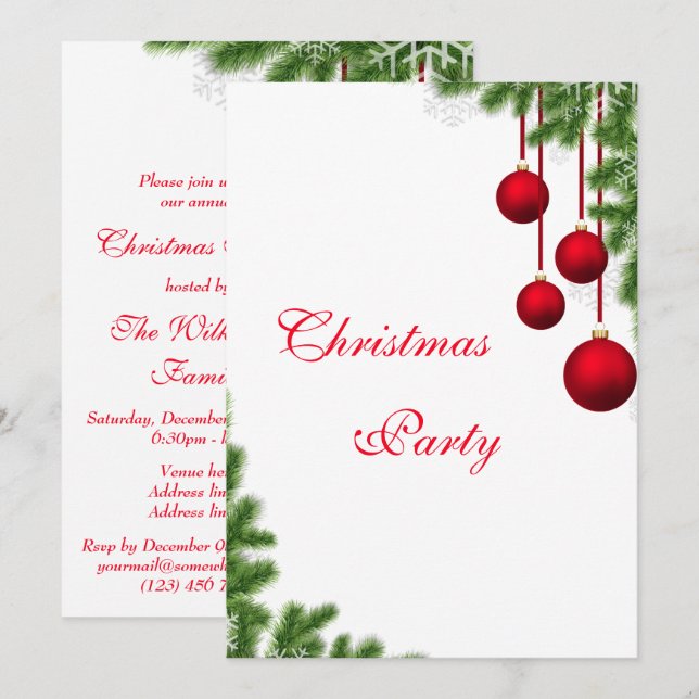 Stylish Pine & Baubles Christmas Party Invitation (Front/Back)