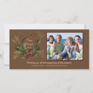Stylish Pine Cone Wreath Holiday PhotoCard