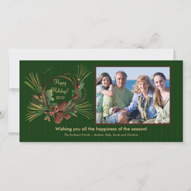 Stylish Pine Cone Wreath Holiday PhotoCard (Front)