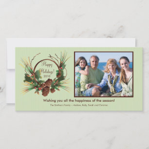 Stylish Pine Cone Wreath Holiday PhotoCard Card