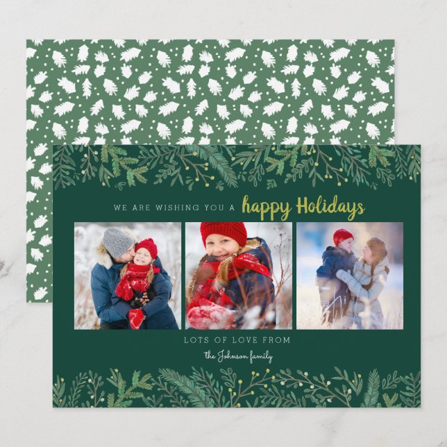 Stylish Pine Vines green trees Holidays Holiday Card (Front/Back)