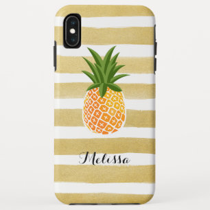 Stylish Pineapple Watercolor Gold Stripes iPhone XS Max Case