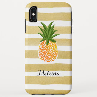 Stylish Pineapple Watercolor Gold Stripes iPhone XS Max Case
