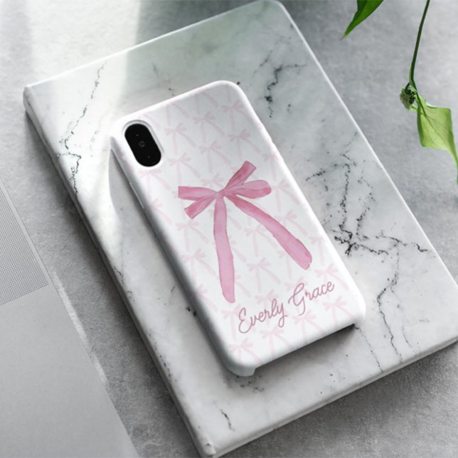Stylish Pink Aesthetic Ribbon bows personalised Case-Mate iPhone Case (Chic Pink Ribbon bows pattern custom phone case.)