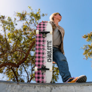 Stylish  Pink and Black Chequered Skateboard