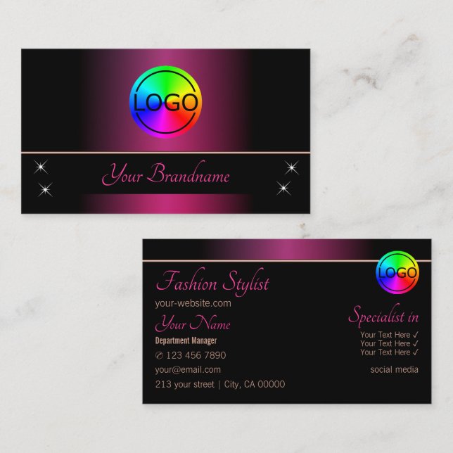 Stylish Pink and Black Chic with Logo Professional Business Card (Front/Back)
