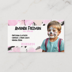 Stylish Pink and Black Paint Face Painting Business Card