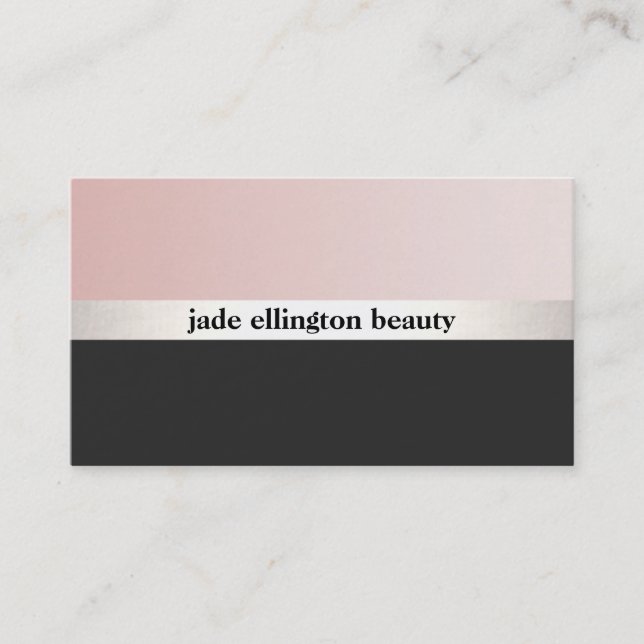 Stylish Pink and Black Silver Stripe Beauty 2 Business Card (Front)