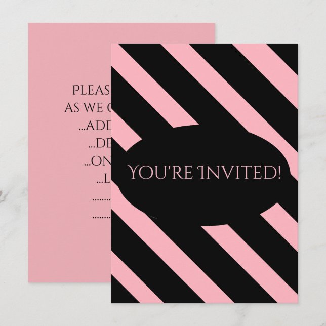 Stylish Pink and Black Wide Stripes Invitation (Front/Back)