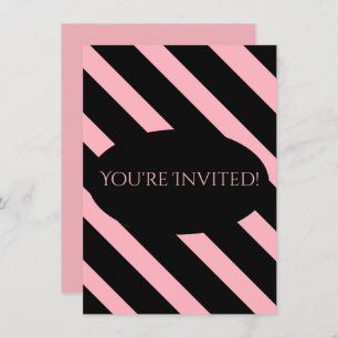 Stylish Pink and Black Wide Stripes Invitation