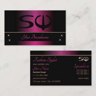 Stylish Pink and Black with Initials Professional Business Card