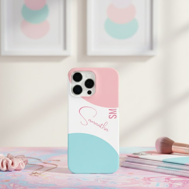 Stylish Pink and blue Abstract geometric momogram Case-Mate iPhone Case (Creator Uploaded)