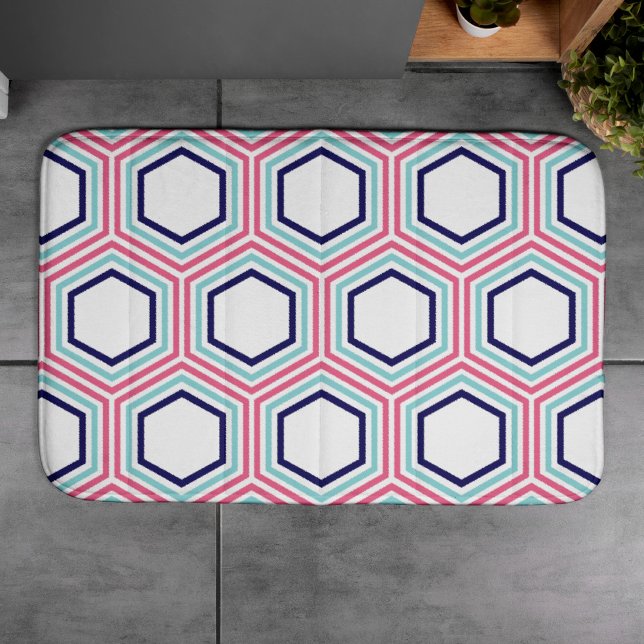 Stylish Pink and Blue Geometric Pattern Bath Mat (Creator Uploaded)