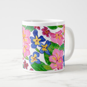 Stylish Pink and Blue Primroses Jumbo Mug