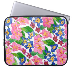 Stylish Pink and Blue Primroses Laptop Sleeve