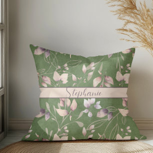Stylish Pink And Gold Stone Leaves On Green Cushion