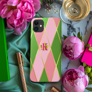 Stylish Pink and Green Argyle Driver  iPhone 11 Case